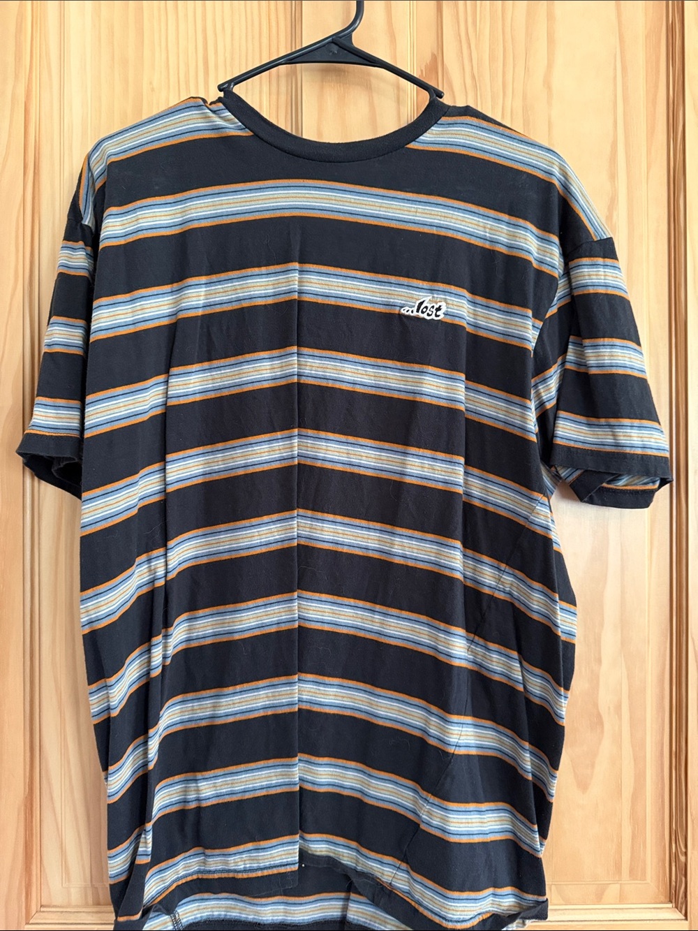Lost Black Tee with Blue and Tan Stripes